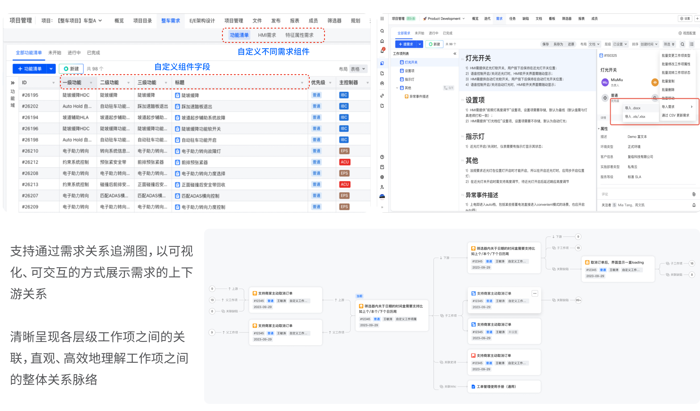 需求文档导入与需求关系追溯图